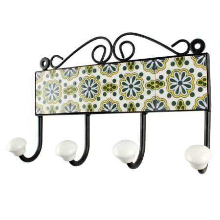 Forest Green Ceramic Flower Tile Hook